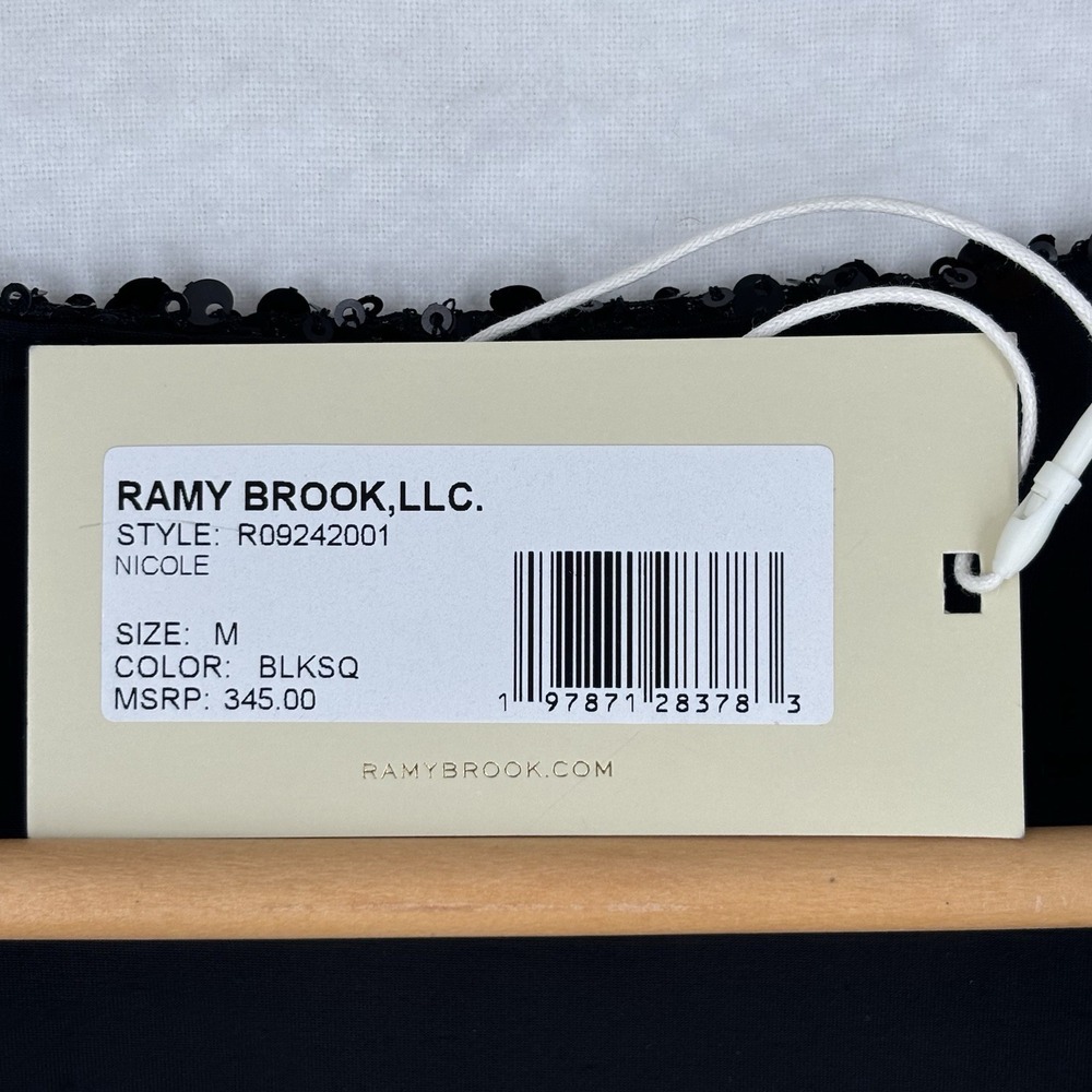 Ramy Brook Nicole Black Sequin Long Sleeve Cowl Neck Top Size Medium NWT - Picture 7 of 10